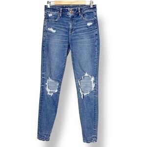 American Eagle High Rise Jegging 8‎ Regular distressed ripped stretch denim blue